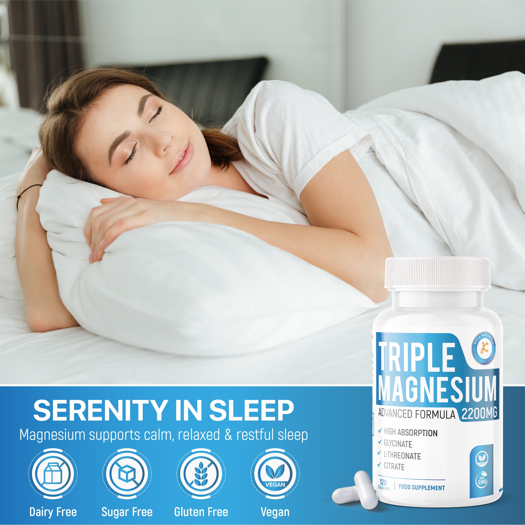 Triple Magnesium 2200mg vegan gluten free for sleep